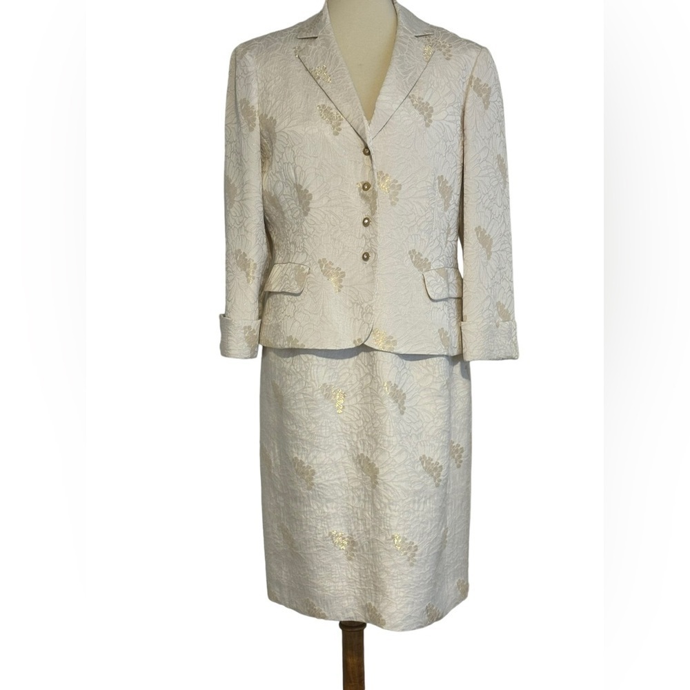 Jones NY Ivory Gold‎ Sheath Dress Jacket. SZ 12 Silk Metallic. Special Occasion.